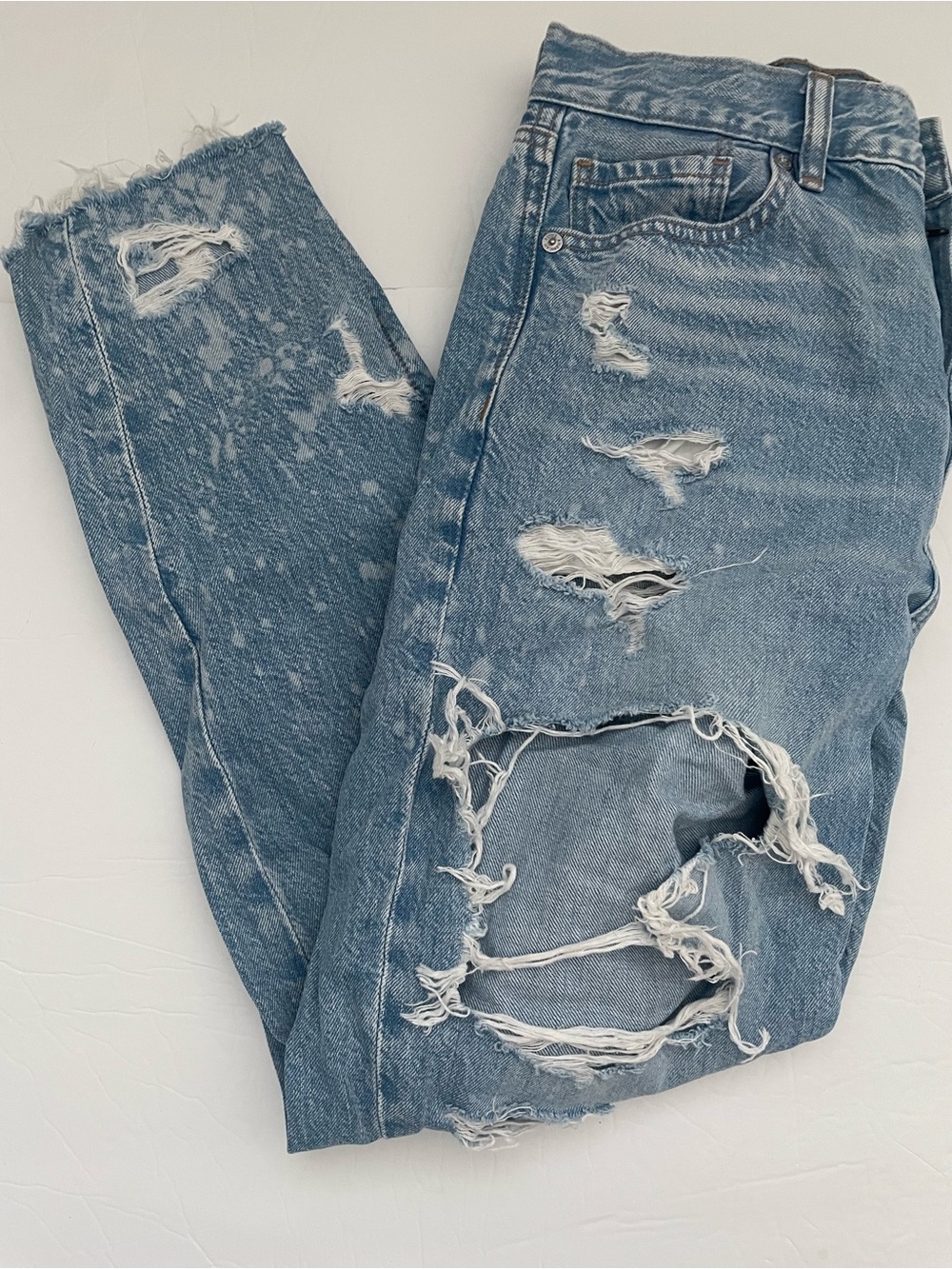 Size 4 Short Light Blue Distressed Women's Mom Jeans - Classic Ripped Denim